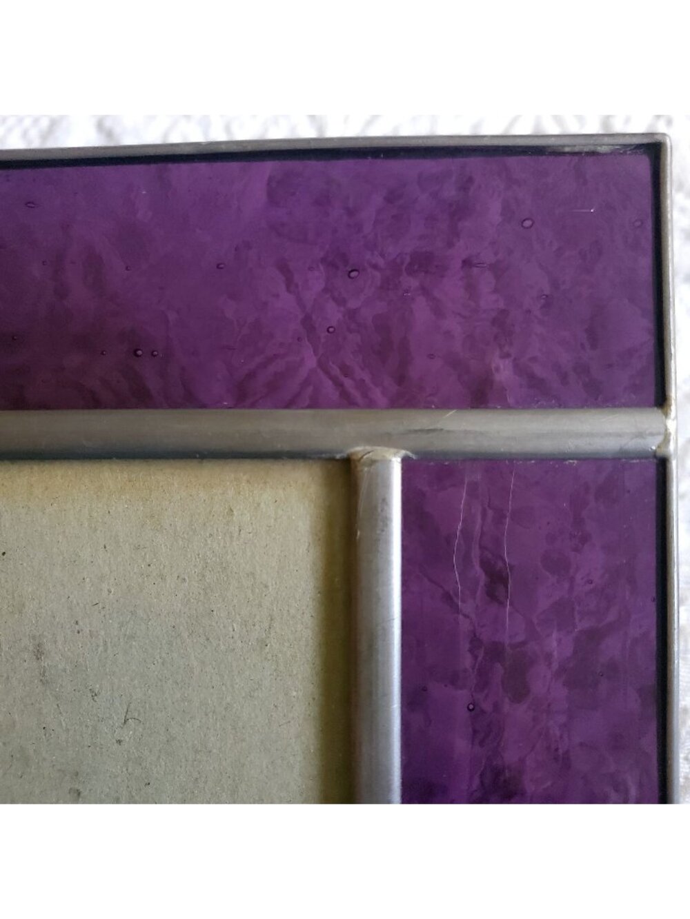Vtg Carr Photo Art Frame Purple Stained Glass Leaded Easel 7x9 Cathedral Gothic